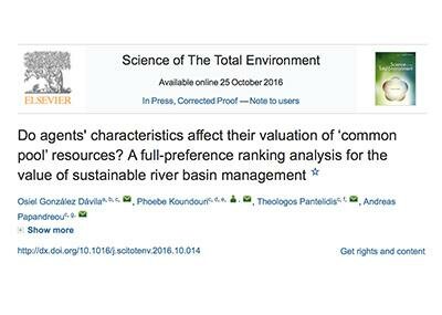 "Do Agents Characteristics Affect their Valuation of Common Pool Resources? A Full-Preference Ranking Analysis for the Value of Sustainable River Basin Management." is now downloadable